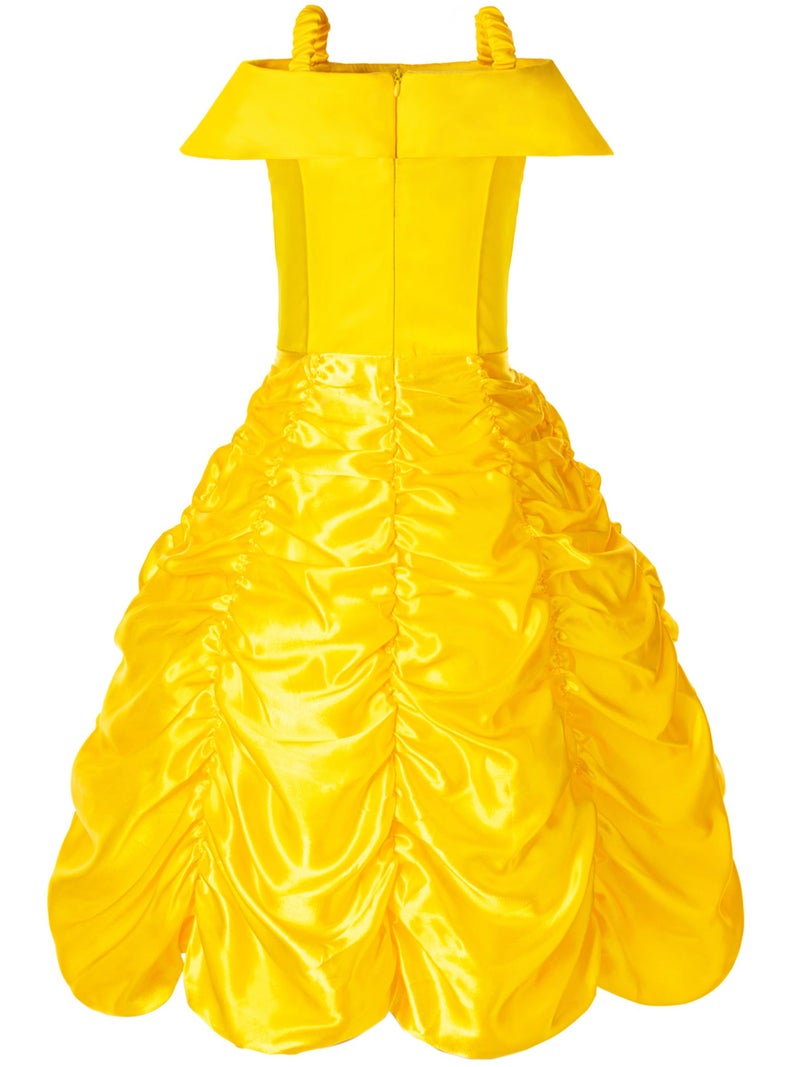 Funna Princess Costume Layered Dress Off Shoulder for Girls Dress Up with Accessories Yellow, 6 Years - Image 3